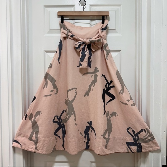 KowTow Classic A-Line Skirt Blush Pink Dancer Print Size S - Picture 3 of 9